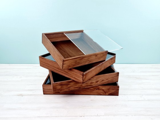 Caja de madera Envejecida para Álbum c/tapa metacrilato varias medidas Ref.P1454C81M
