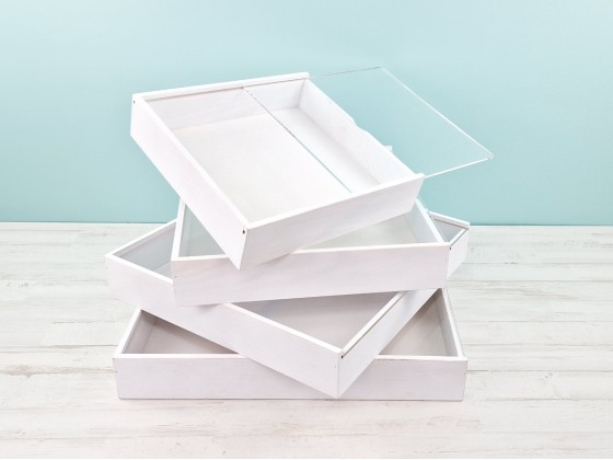 Caja de madera Blanca para Álbum c/tapa metacrilato varias medidas Ref.P1454C8BM