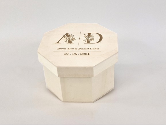 Caja de madera Octogonal 17x17x11 cm. c/tapa Ref.P53C10E