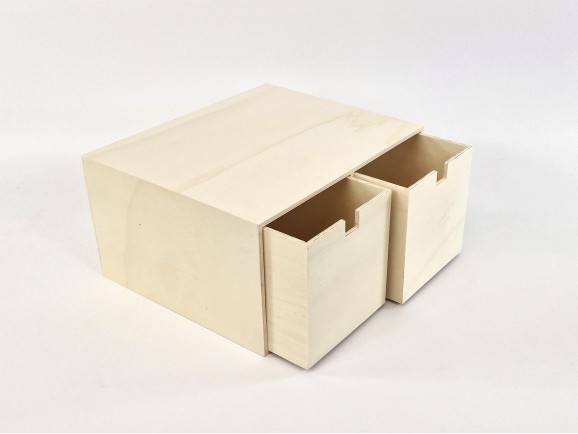 Caja de madera 33x27,5x17 cm. 2 cajones Ref.AW24641