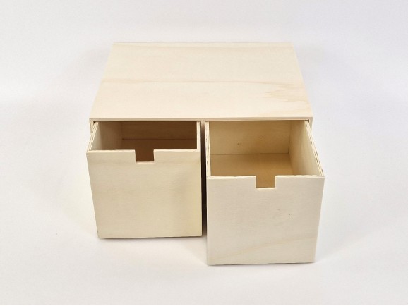 Caja de madera 33x27,5x17 cm. 2 cajones Ref.AW24641