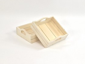 Square wooden basket box with handles 16.5x16.5x6.5 cm. Ref.AW8581