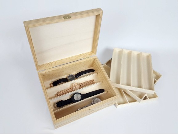 Caja estuche de madera 27x22,5x11 cm. c/bandejas para 16 relojes Ref.P35C45B