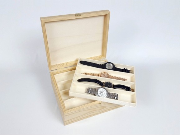 Caja estuche de madera 27x22,5x11 cm. c/bandejas para 16 relojes Ref.P35C45B