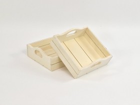 Square wooden basket box with handles 16.5x16.5x6.5 cm. Ref.AW8781