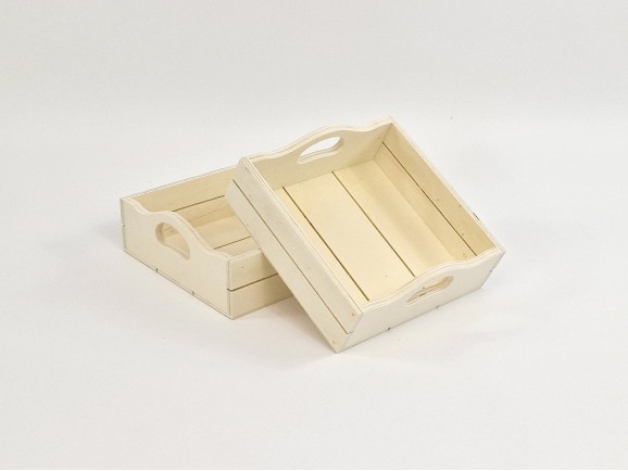 Square wooden basket box with handles 16.5x16.5x6.5 cm. Ref.AW8781