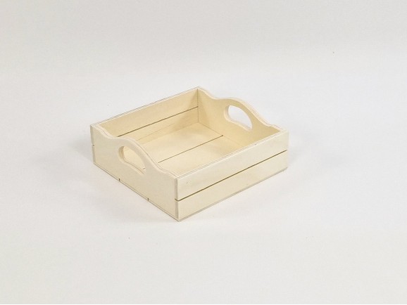 Square wooden basket box with handles 16.5x16.5x6.5 cm. Ref.AW8781