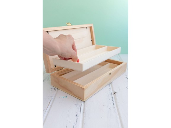 Wooden box 28.5x15x7 cm. with glass lid and 2 trays Ref.PCR4V