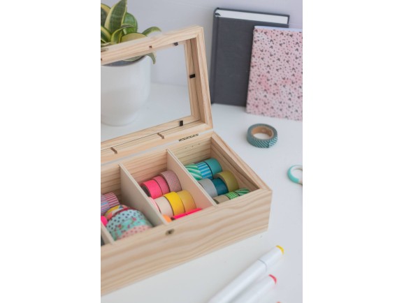 Wooden box 29x14x9 cm. 4 divisions with glass top Ref.P00CC5V