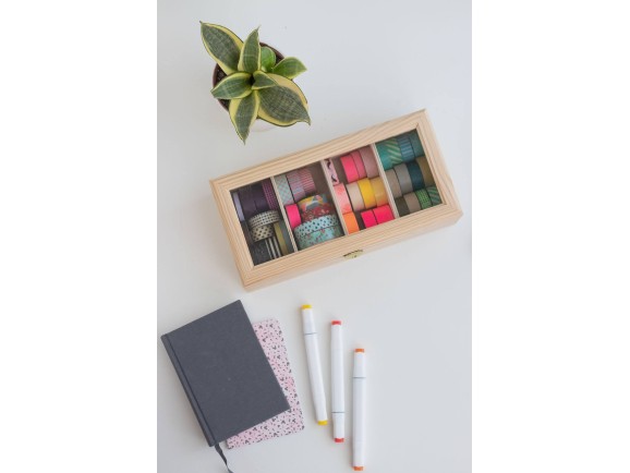 Wooden box 29x14x9 cm. 4 divisions with glass top Ref.P00CC5V