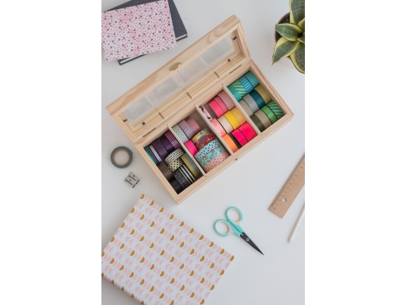 Wooden box 29x14x9 cm. 4 divisions with glass top Ref.P00CC5V