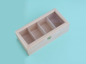 Caja de madera 29x14x9 cm. 4 divisiones c/tapa de cristal Ref.P00CC5V