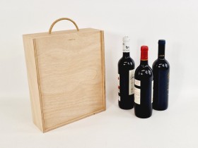 Caja madera 3 Botellas de vino Tapa Corredera Ref.3BotTCOK