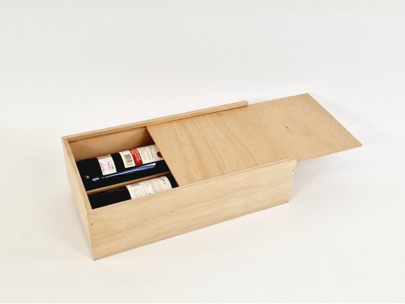 Caja madera 2 Botellas de vino Tapa Corredera Ref.2BotTCOK