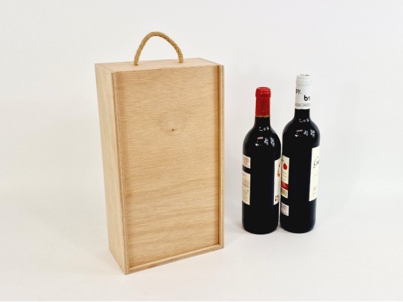 Caja madera 2 Botellas de vino Tapa Corredera Ref.2BotTCOK