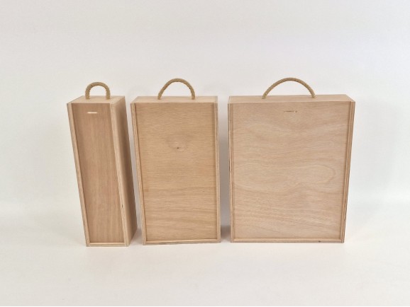 Caja madera 2 Botellas de vino Tapa Corredera Ref.2BotTCOK