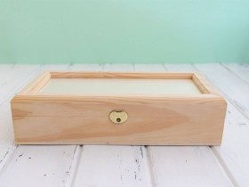 Caja de madera 28,5x15x7 cm. c/tapa de cristal y 2 bandejas Ref.PCR4V