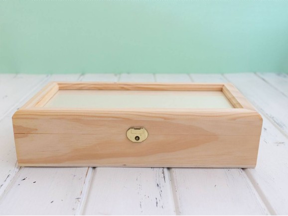 Caja de madera 28,5x15x7 cm. c/tapa de cristal y 2 bandejas Ref.PCR4V