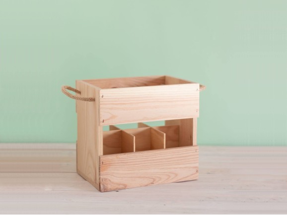 Wooden box 6 beers with 2 rope handles Ref.6cerv