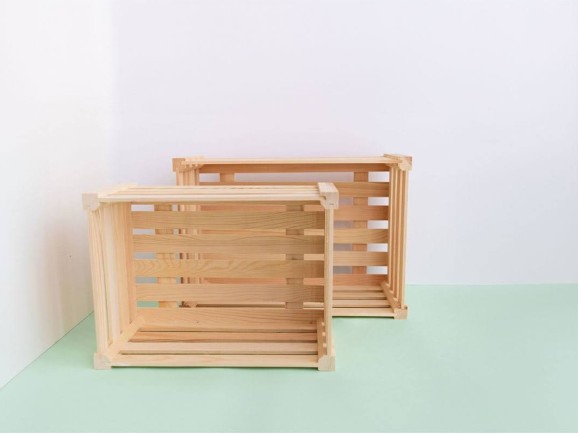 Pine wood basket box 3 sizes Ref.A362517