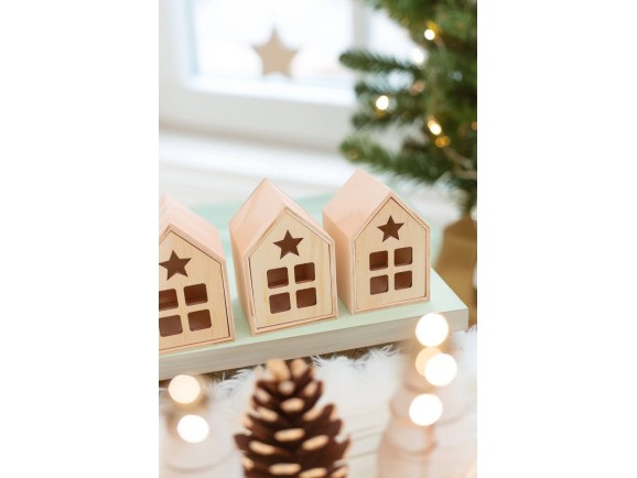 Caja casita de madera estrella c/ventanas Ref.PCP1E