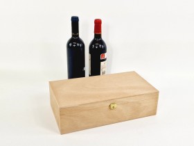 Caja madera 2 Botellas de vino Bisagra y Broche Ref.2botBBOK