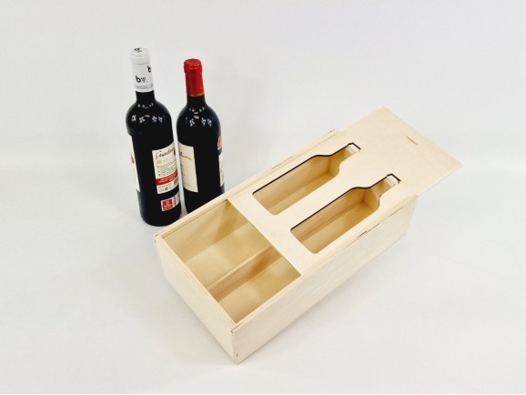 Caja madera para 2 botellas Tapa Corredera Silueta Ref.2BotTCR