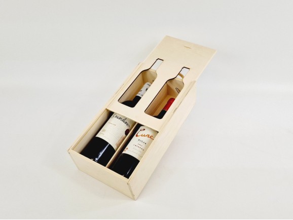 Caja madera para 2 botellas Tapa Corredera Silueta Ref.2BotTCR