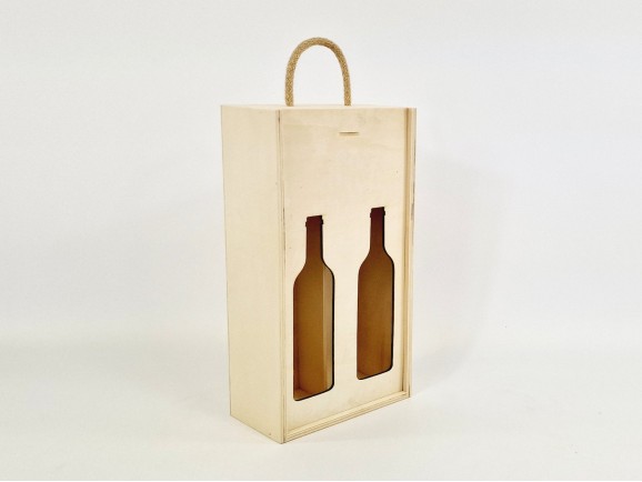 Caja madera para 2 botellas Tapa Corredera Silueta Ref.2BotTCR