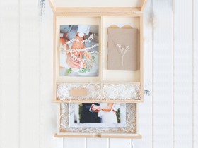 Natural wood box 36x36x11 cm. with drawer and dividers Ref.P1454C9B2-G