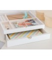 White wooden box 36x36x11 cm. with drawer and dividers Ref.P1454C9B-G