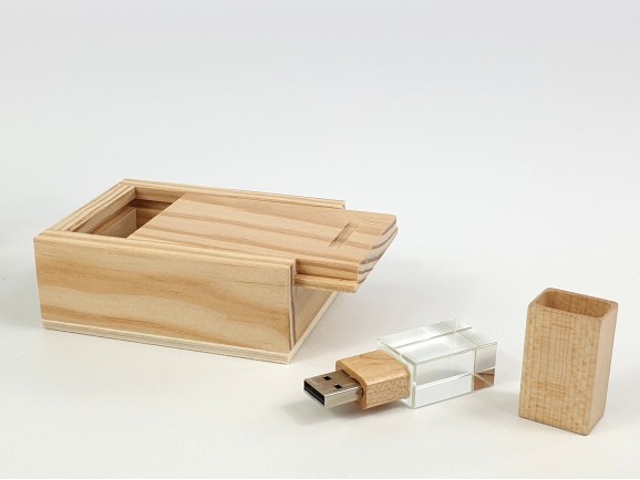 Pack PenDrive Wood and Glass + Natural Box Ref.Pack1002CH5