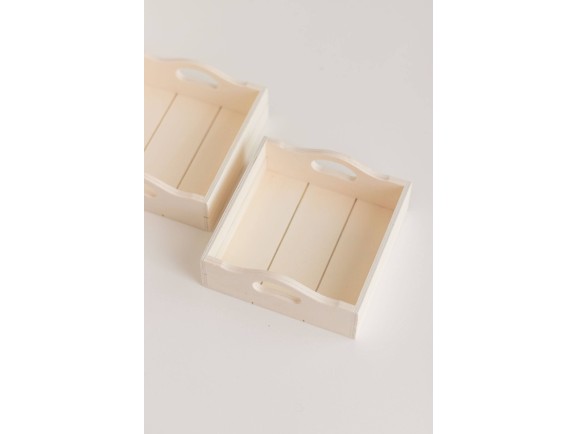Square wooden basket box with handles 16.5x16.5x6.5 cm. Ref.AW8581