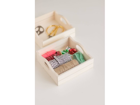 Square wooden basket box with handles 16.5x16.5x6.5 cm. Ref.AW8581
