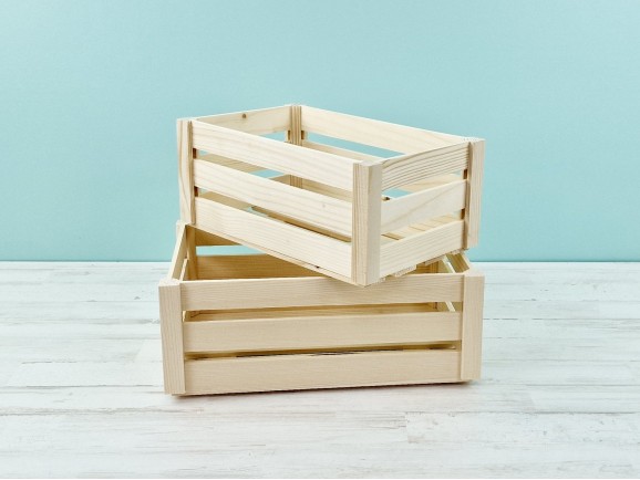 Pine wood basket box with 3 slats, 2 sizes Ref.DRSN10