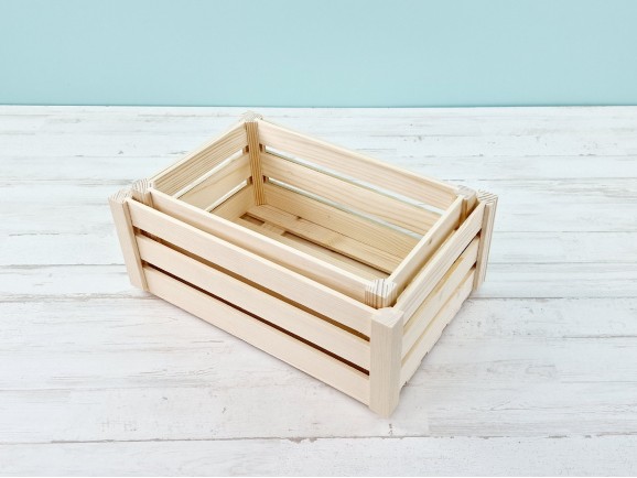 Caja Cesta de madera pino 3 listones 2 medidas Ref.DRSN10