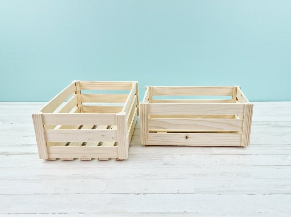 Pine wood basket box with 3 slats, 2 sizes Ref.DRSN10