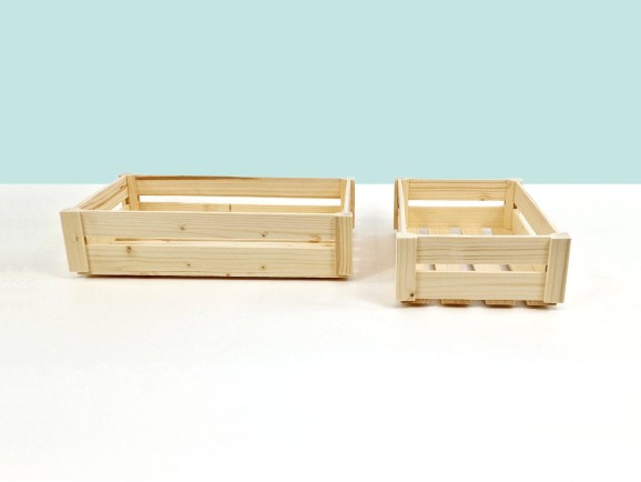 Caja Cesta de madera pino 2 lamas 2 medidas Ref.DRSN10N