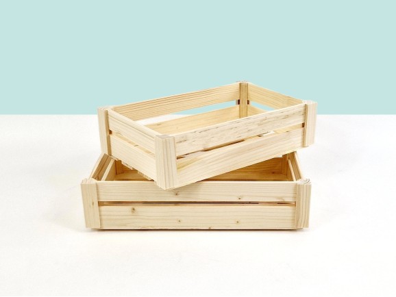 Caja Cesta de madera pino 2 lamas 2 medidas Ref.DRSN10N