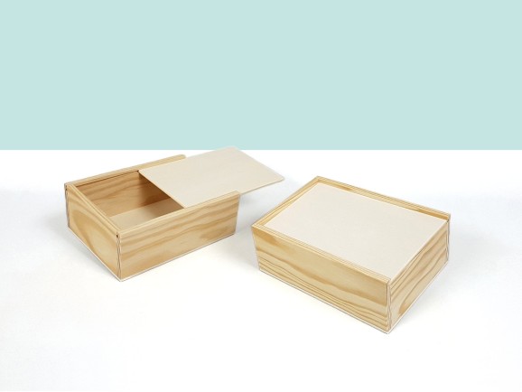Caja de madera pino 18x12,5x6,5 c/tapa corredera  Ref.PF1015