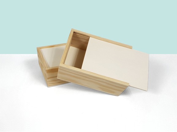 Caja de madera pino 18x12,5x6,5 c/tapa corredera  Ref.PF1015