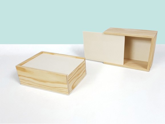 Caja de madera pino 18x12,5x6,5 c/tapa corredera  Ref.PF1015