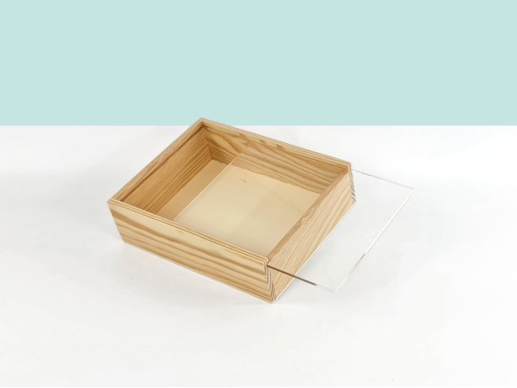 Caja de madera pino 18x12,5x6,5 c/tapa Metacrilato Ref.PF1015M