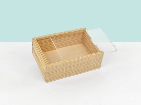 Caja de madera pino 18x12,5x6,5 c/tapa Metacrilato Ref.PF1015M