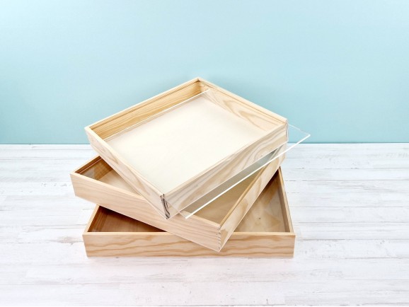 Caja en Pino para Álbum c/tapa Metacrilato 3 medidas Ref. P1454C8PM