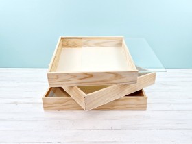 Caja de madera pino para Álbum c/tapa metacrilato varias medidas Ref. P1454C8PM