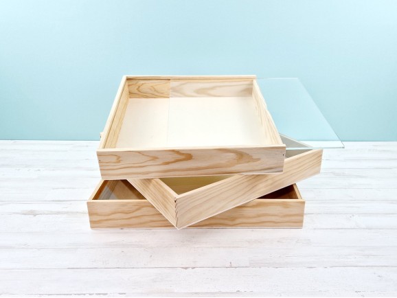 Caja de madera pino para Álbum c/tapa metacrilato varias medidas Ref. P1454C8PM