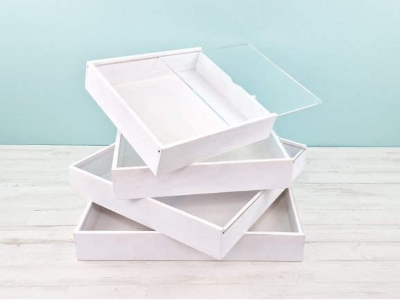 Caja de madera Blanca para Álbum c/tapa metacrilato varias medidas Ref.P1454C8BM