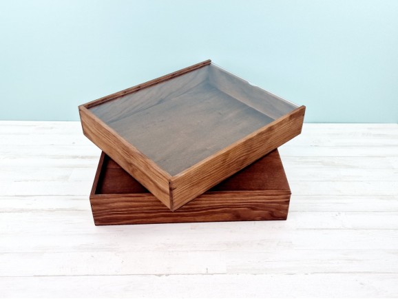 Aged wooden box for album 38.5x33x8 cm 2 lids Ref.P1454C8FC