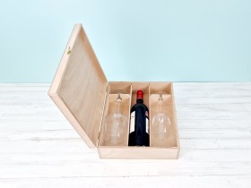 Wooden box 1 Bottle + 2 glasses hinge and clasp Ref.PC33